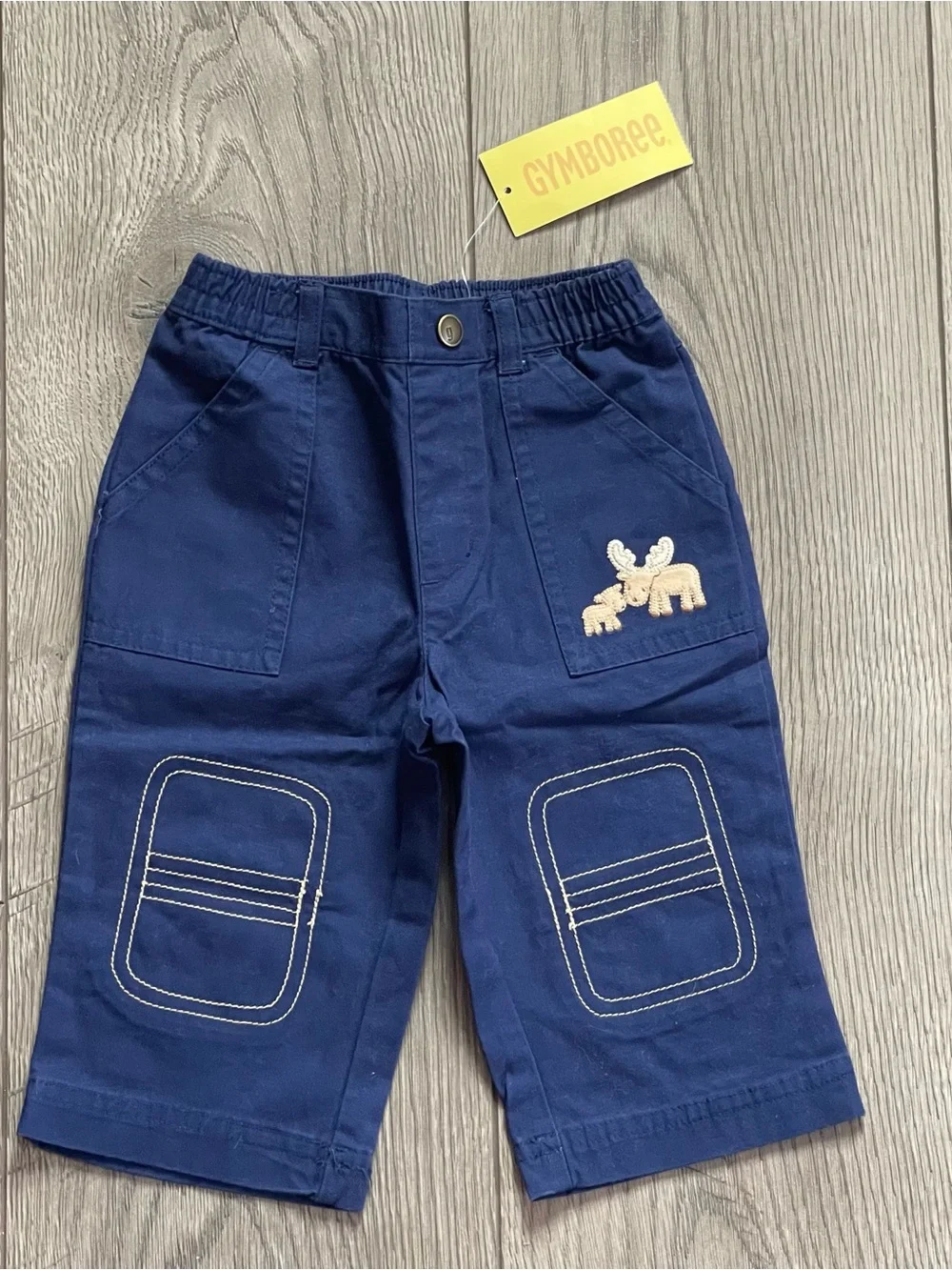 NWT Gymboree Colorful Village Moose Embroidered 6-12m Baby Navy Knee Pants